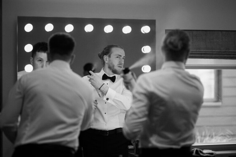 Groomsmen getting ready on a wedding day