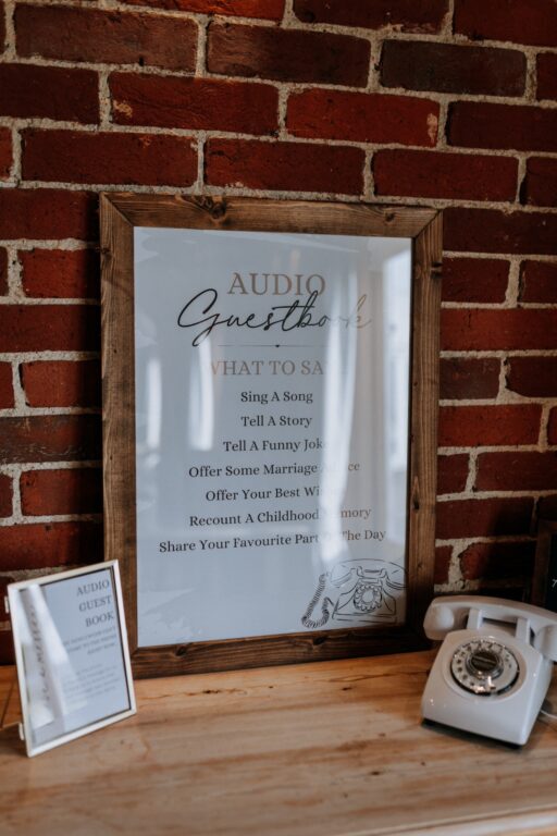 An audio guestbook at a wedding at The Ferry House barn venue in Kent.