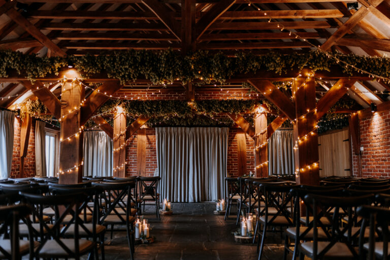 The Ferry House wedding venue dressed for a barn wedding ceremony
