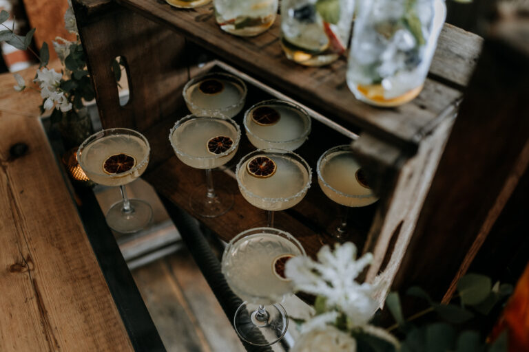 Cocktails in a rustic display